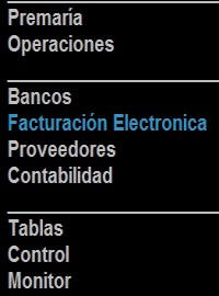 Menú de factura electrónica.